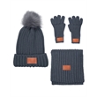 Leeman Three-Piece Rib Knit Fur Pom Winter Set | https://www.bestnamebadges.com