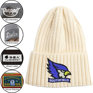 Striped Cuffed Knitted Beanie With Custom Logo | https://www.bestnamebadges.com
