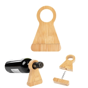 Bamboo Wine Bottle Stand With Corkscrew | https://www.bestnamebadges.com