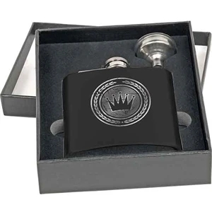 6 oz Black Stainless Steel Flask Gift Set