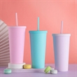 24OZ Candy Color Double-Layer Plastic Straw Cup with Lid | https://www.bestnamebadges.com