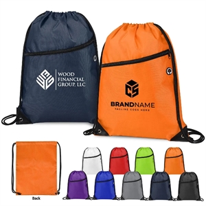 420D Polyester Drawstring Backpack With Front Zipper Pocket