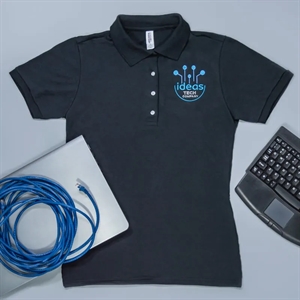 Custom Embroidered Ladies Jersey Polo With SpotShield™ | https://www.bestnamebadges.com