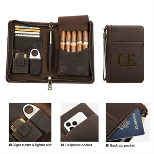 5-cigar Portable Genuine Leather Cigar Case