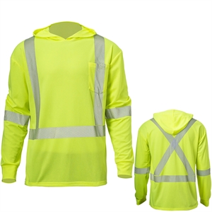 Hi Vis Class 3 Segmented Tape Safety Hooded T-Shirt Pocket | https://www.bestnamebadges.com