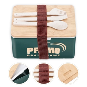 Bamboo Suqare Rectangle Bento Box Lunch Set with Utensils