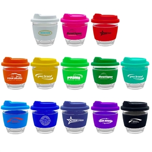 8 oz. Reusable Glass Coffee Cup with Lids