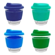 8 oz. Reusable Glass Coffee Cup with Lids | https://www.bestnamebadges.com