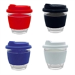 8 oz. Reusable Glass Coffee Cup with Lids | https://www.bestnamebadges.com