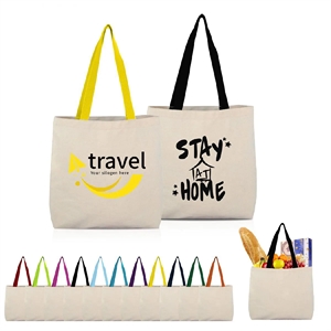 8 Oz Cotton Shopping Tote Bag With Contrast Color Handles