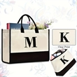 Personalized Initial Canvas Tote Makeup Bag | https://www.bestnamebadges.com