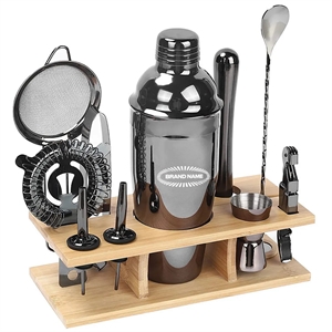 11pcs Cocktail Bartender Shaker Set with Bamboo Stand