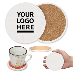 Custom Round Absorbent Ceramic Table Coaster with Cork Base