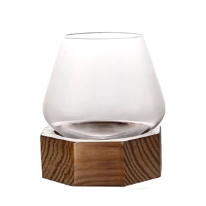 10oz Tilted Round Whisky Glass With Wooden Base