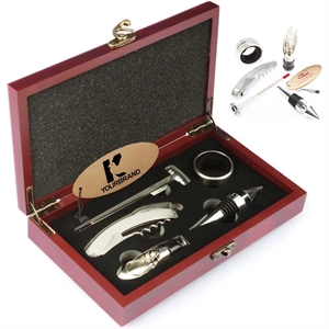 Stock High Quality 5 Set Wooden Box Wine Accessory