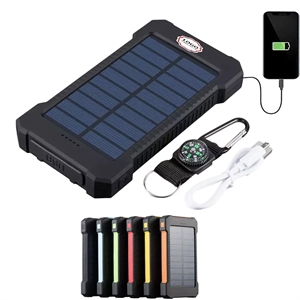 Portable 8000mAh Solar Charger with Flashlight & Compass