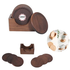 6pcs Round Wooden Coasters Set
