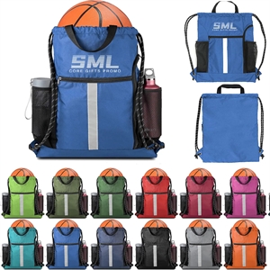 Drawstring Bag with Shoe Compartment and Water Bottle Holder