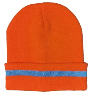 HiVis Acrylic Reflective Stripe Knitted Cuffed Safety Beanie | https://www.bestnamebadges.com