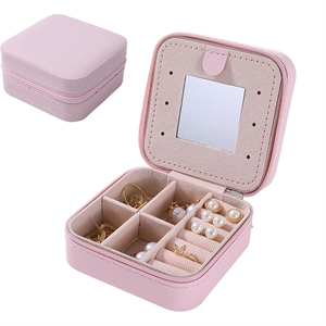 Jewelry Box Case Leather Compact Large Capacity with Mirror