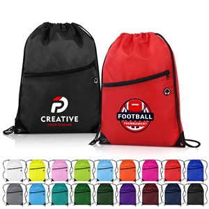 Drawstring Backpack With Front Zip Pocket ( 13.5" X 18" )