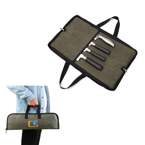 Portable Waxed Canvas Knife Roll Bag with 4 Slots