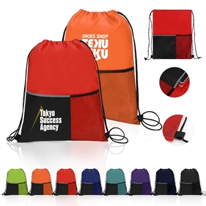 Drawstring Backpack With Two Pockets (13.5" x 17")