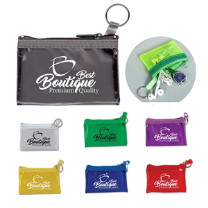 Custom Logo Durable Zippered Translucent Pouch With Key Ring