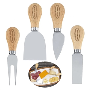 Wooden Handle Stainless Steel Cheese Knife Tools 4 Set