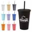 16OZ Reusable Matte Double Wall Plastic Straw Cup With Lid | https://www.bestnamebadges.com