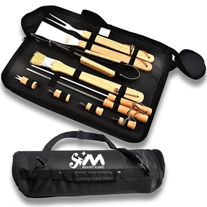 Outdoor Picnic Camping Wooden Handle Stainless Steel BBQ Set