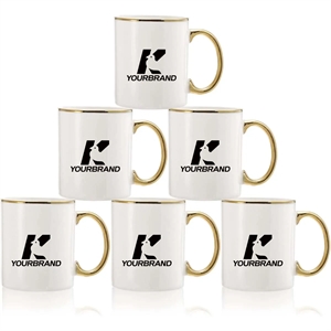 Custom 11oz White Blank Ceramic Mugs  with gold handle