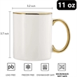 Custom 11oz White Blank Ceramic Mugs  with gold handle | https://www.bestnamebadges.com