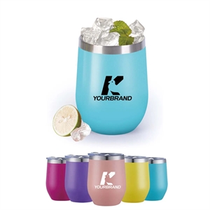 12 oz Stainless Steel Double Wall Wine Tumbler with Lid