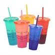 24oz Reusable Color Changing Iced Cups With Lids And Straws | https://www.bestnamebadges.com