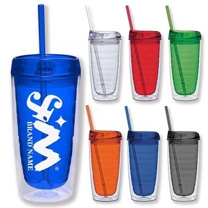 16 Oz Double Wall Reusable Acrylic Tumblers With Straw Lid