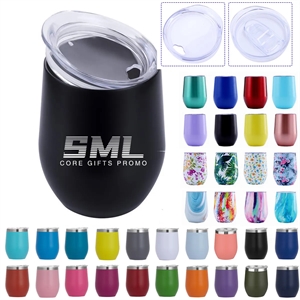 12oz Stainless Steel Stemless Wine Glass with Lids