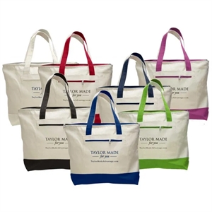 Two tone Cotton Canvas Tote Bag with zippered closure