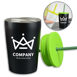 12 oz Stainless Steel Coffee Mug with  Lid and Straw