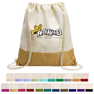 Two Tone Cotton Burlap Drawstring Bag ( 14.5'' X 16'' )