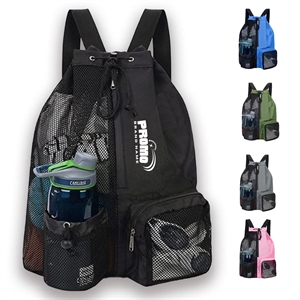Wet and Dry Compartments Mesh Drawstring Swim Backpack