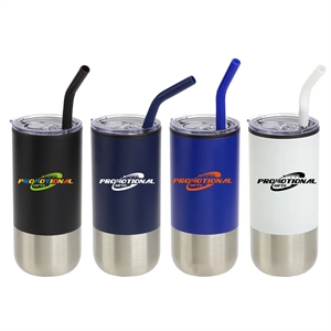 16 oz Stainless Steel Tumbler with Straw