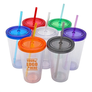 Clear Double Wall Tumbler with Straw