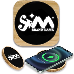 15W Light Up Logo Bamboo Portable Fast Wireless Charger