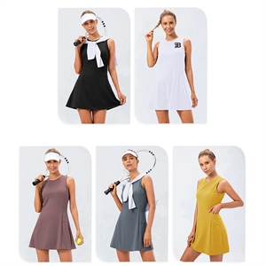 Women Tennis Golf Dress with Built in Shorts Sleeveless