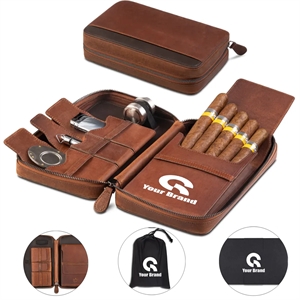 Leather  Portable Zippered Cigar Case