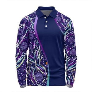 75D Fluorescent Digital Print Men's Long Sleeve Polo | https://www.bestnamebadges.com