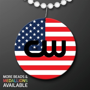 USA Flag Medallion with Beaded Necklace (Non Light Up)