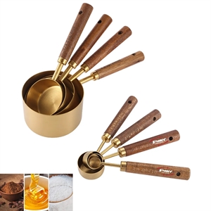 8Pcs Wood Handle Stainless Stee Measuring Cup And Spoon Set