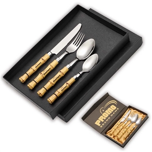 4 Piece Bamboo Stainless Steel Cutlery Gold Flatware Sets